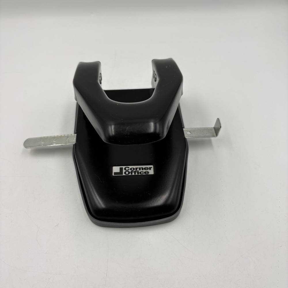 Corner‎ Office 2-Hole Paper Punch Black Metal Adjustable Guide Desktop Office